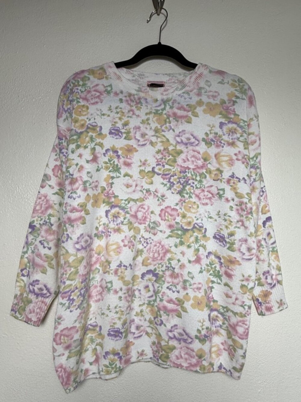 Vintage Traditional Touches Floral Knit Sweater Long Sleeve Crewneck Pastel Sz L